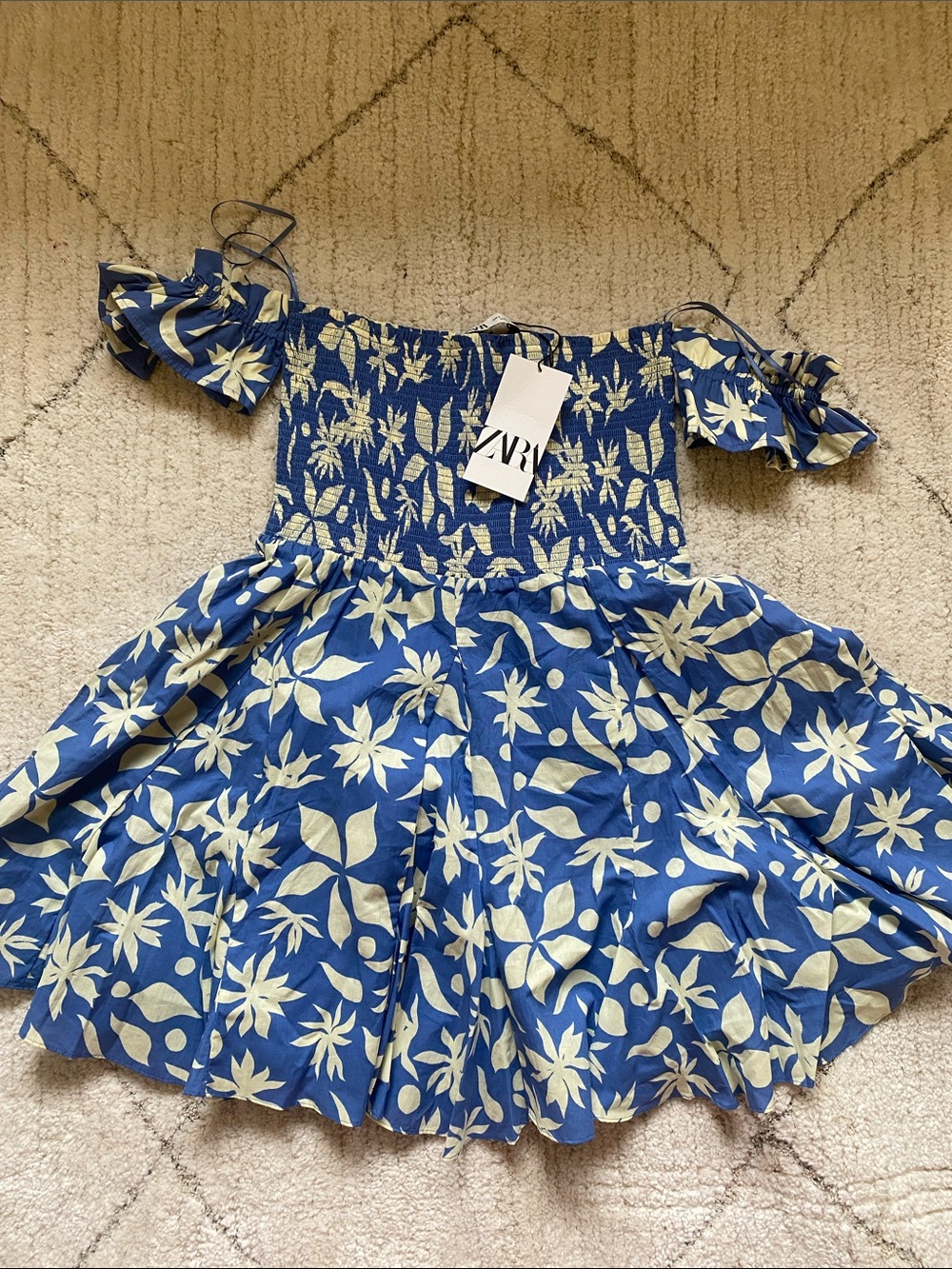 Zara Blue Floral Off-Shoulder Summer Dress